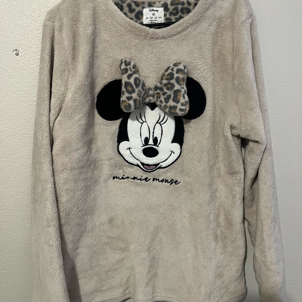 Disney Minnie Mouse Fuzzy Pajama Top Sweatshirt Size M